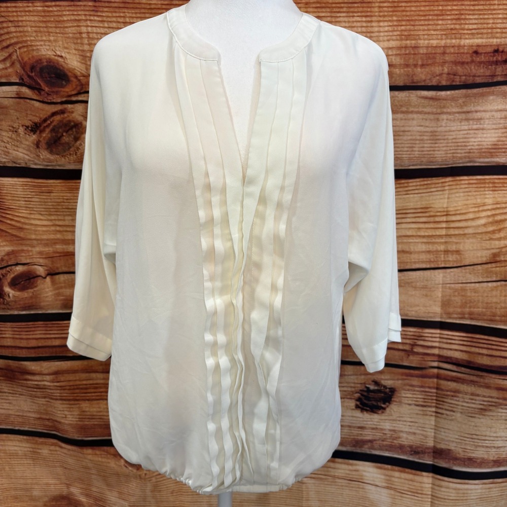 New York & Co Womens Sheer 3/4 Sleeve Ivory Blouse Size M